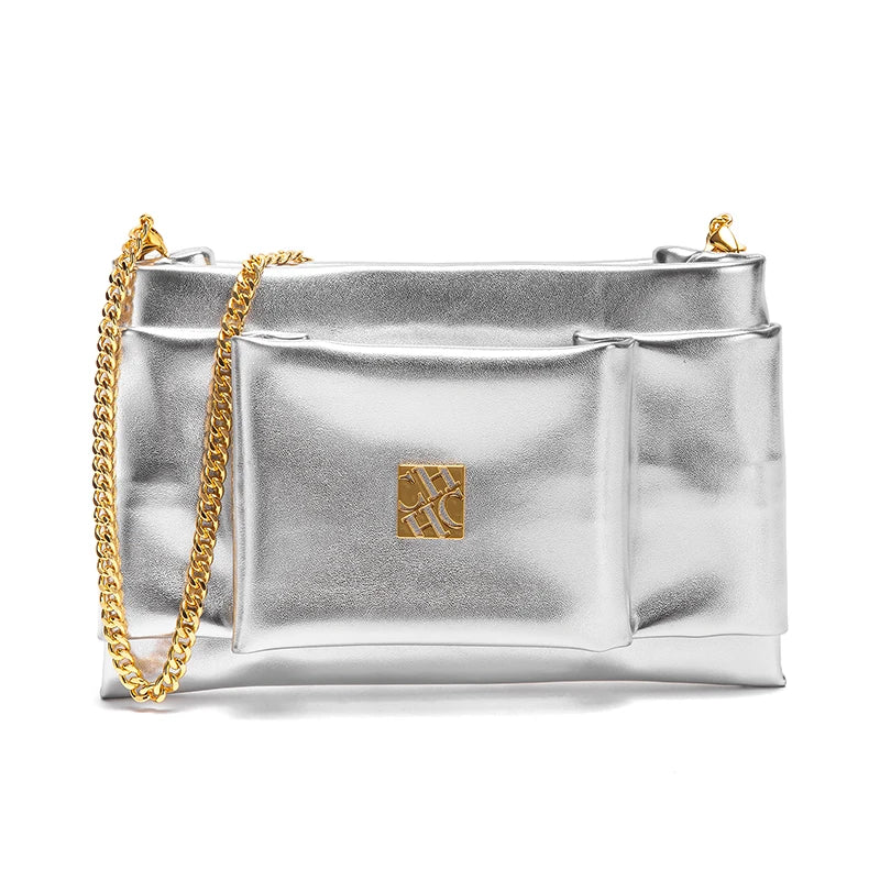 Virella Chain Bag – Polished Square Shoulder Bag with Modern Gloss Finish