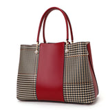 Vernara Colorblock Tote – Structured Houndstooth Cowhide Handbag with Pearl Accent