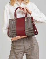 Vernara Colorblock Tote – Structured Houndstooth Cowhide Handbag with Pearl Accent