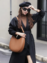 Solène Arc Sculpted Leather Crescent Bag