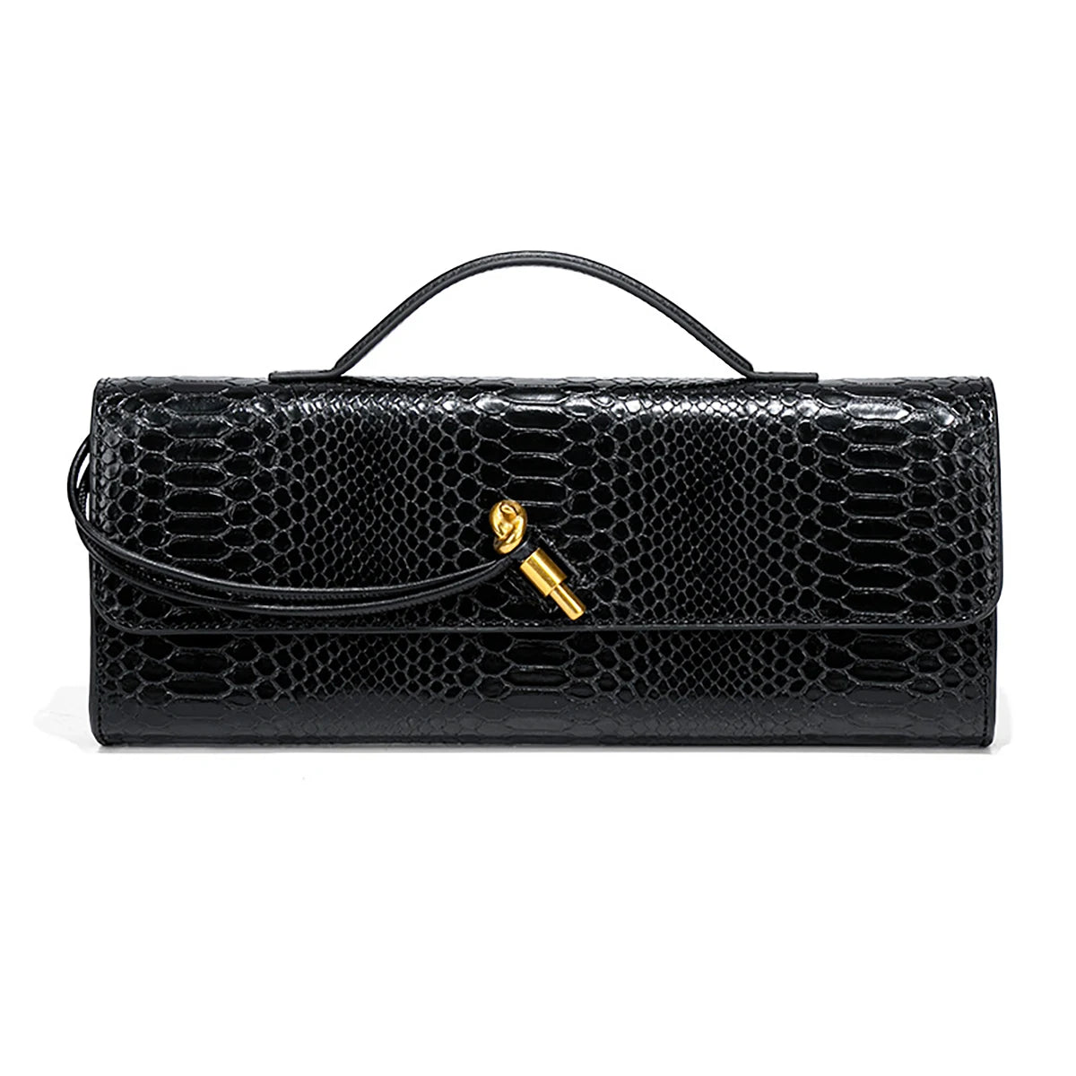 Croc-Embossed Clutch with Top Handle & Strap