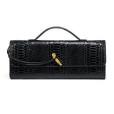 Croc-Embossed Clutch with Top Handle & Strap