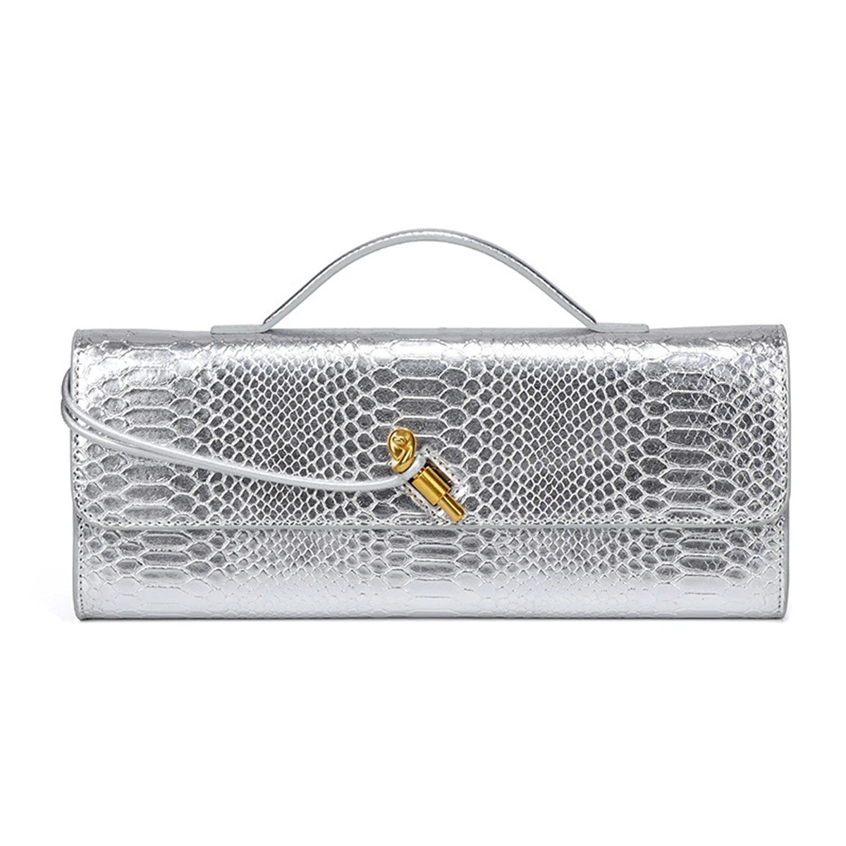 Croc-Embossed Clutch with Top Handle & Strap