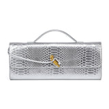 Croc-Embossed Clutch with Top Handle & Strap
