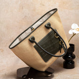 Summer Straw Tote with Leather Trim & Front Pocket