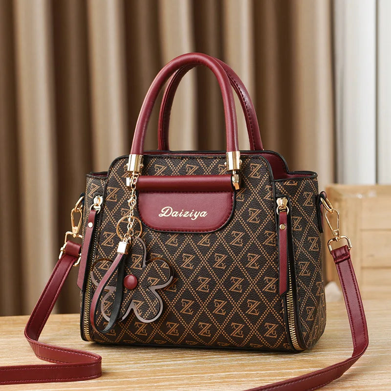Zairia Signature Print Satchel – Classic PU Leather Handbag