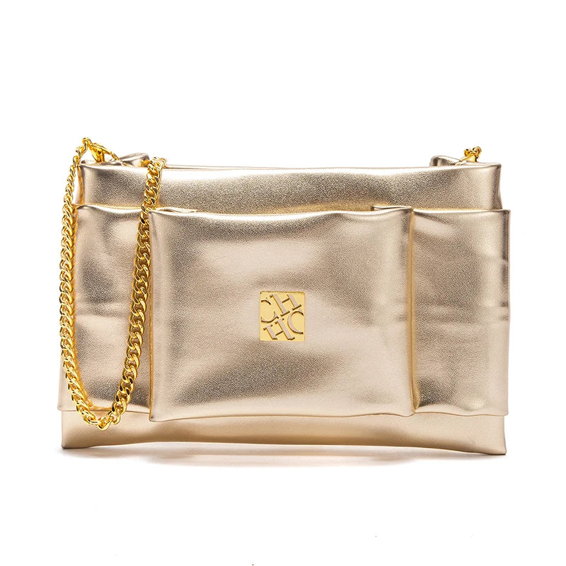 Virella Chain Bag – Polished Square Shoulder Bag with Modern Gloss Finish