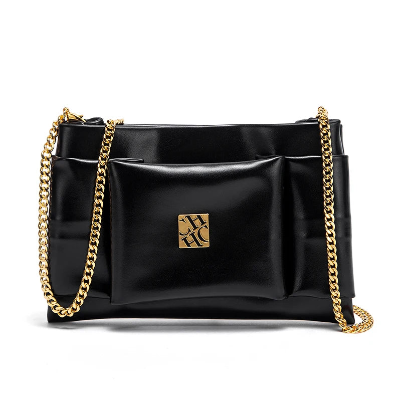 Virella Chain Bag – Polished Square Shoulder Bag with Modern Gloss Finish