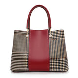 Vernara Colorblock Tote – Structured Houndstooth Cowhide Handbag with Pearl Accent