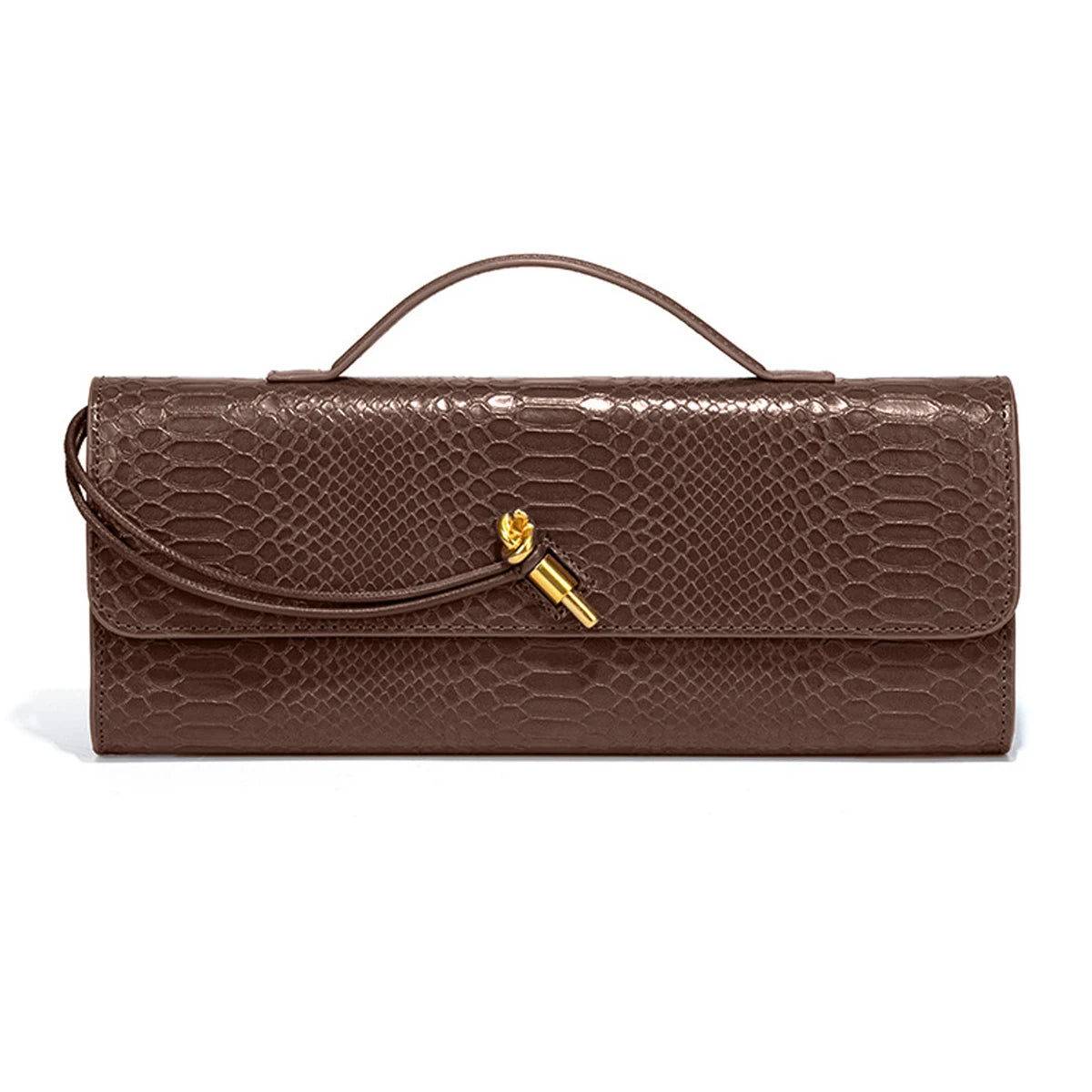 Croc-Embossed Clutch with Top Handle & Strap