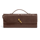 Croc-Embossed Clutch with Top Handle & Strap