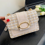 Bellisse Tweed Crossbody – Mini Chain Bag with Buckle Detail