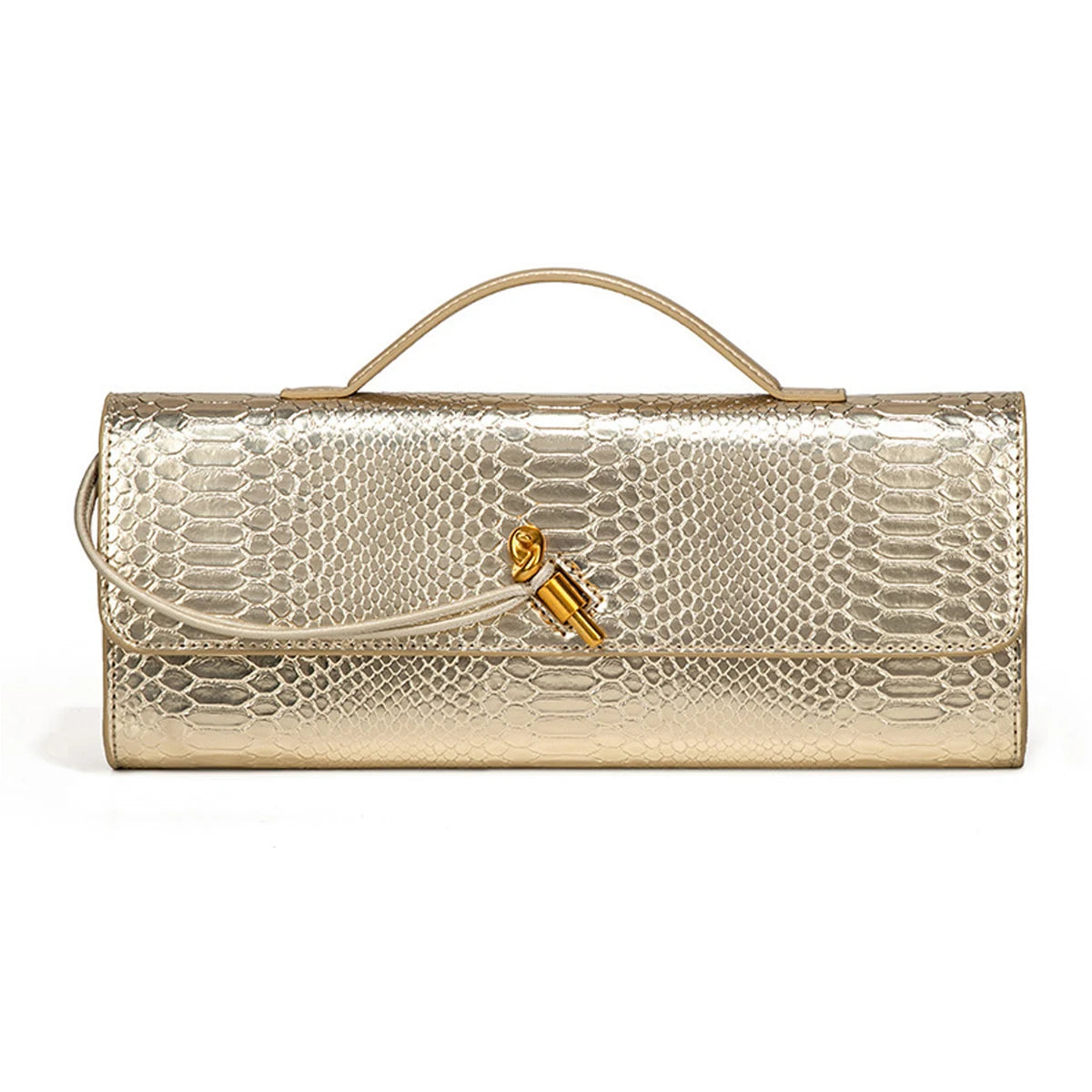 Croc-Embossed Clutch with Top Handle & Strap