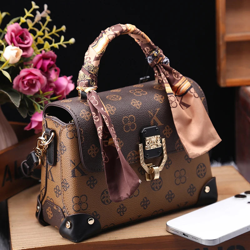 Mini Monogram Satchel with Scarf Handle & Gold Clasp