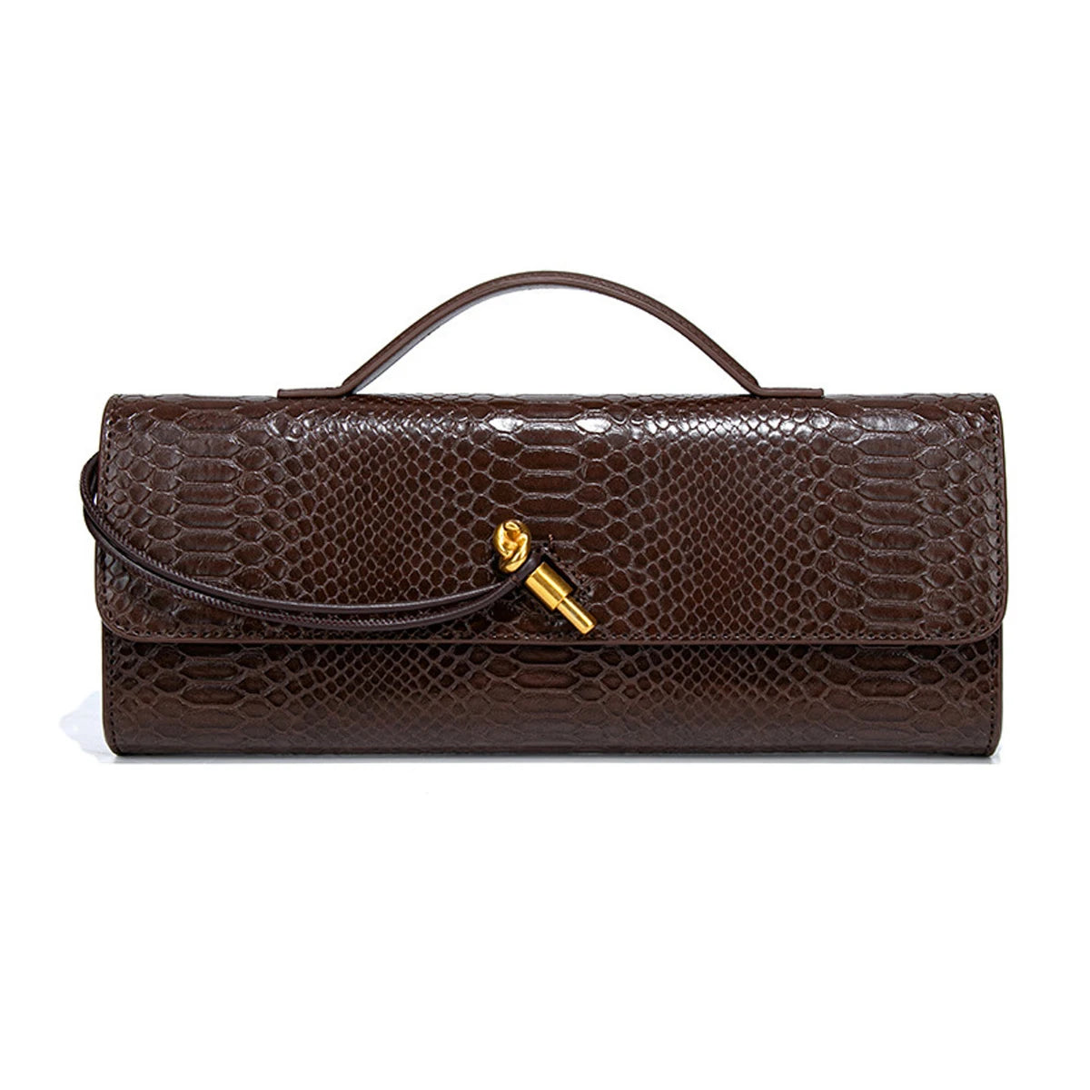 Croc-Embossed Clutch with Top Handle & Strap