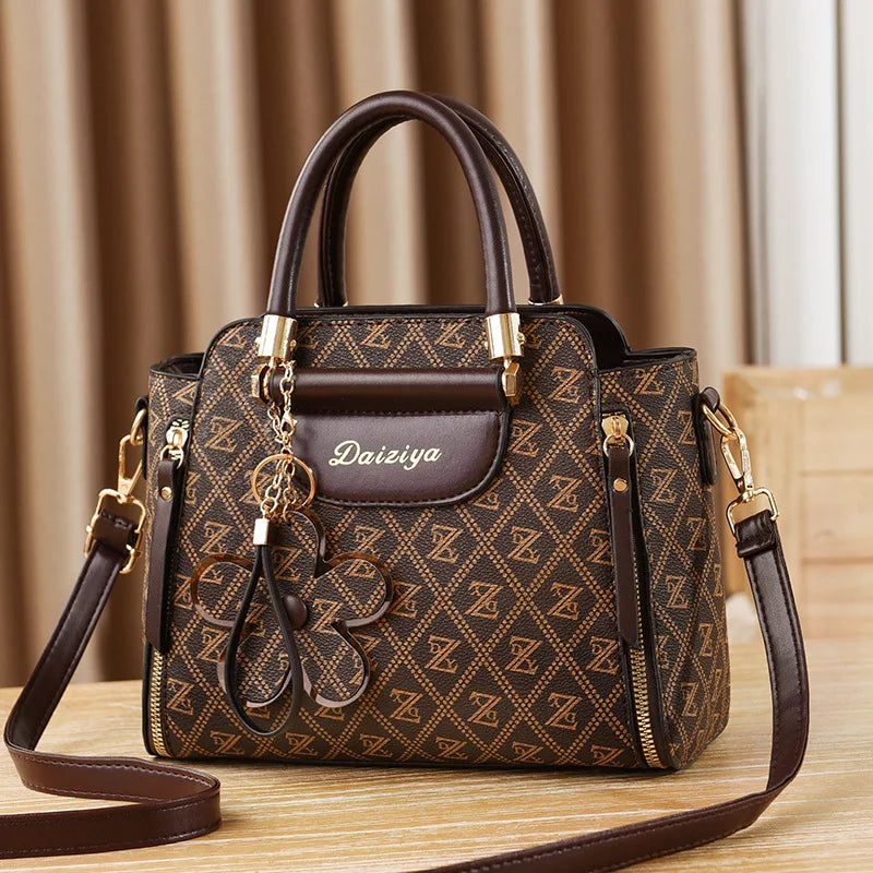 Zairia Signature Print Satchel – Classic PU Leather Handbag
