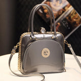Serelina Crystal Shell Bag – Glossy Leather Evening Handbag