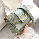 Bellisse Tweed Crossbody – Mini Chain Bag with Buckle Detail