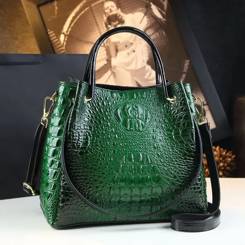 Croc-Embossed Genuine Leather Tote for Work & Daily Style