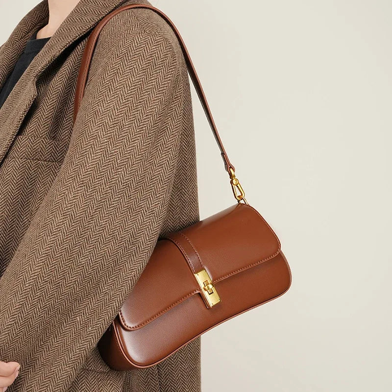 Noëlle Compact Sculpted Leather Baguette Bag