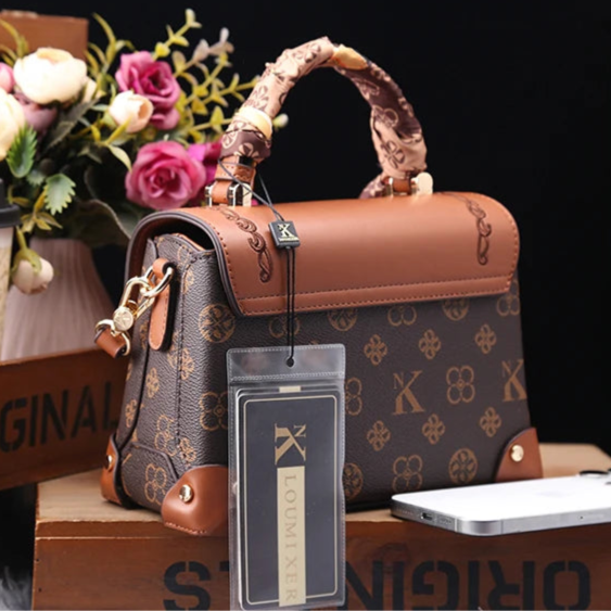 Mini Monogram Satchel with Scarf Handle & Gold Clasp