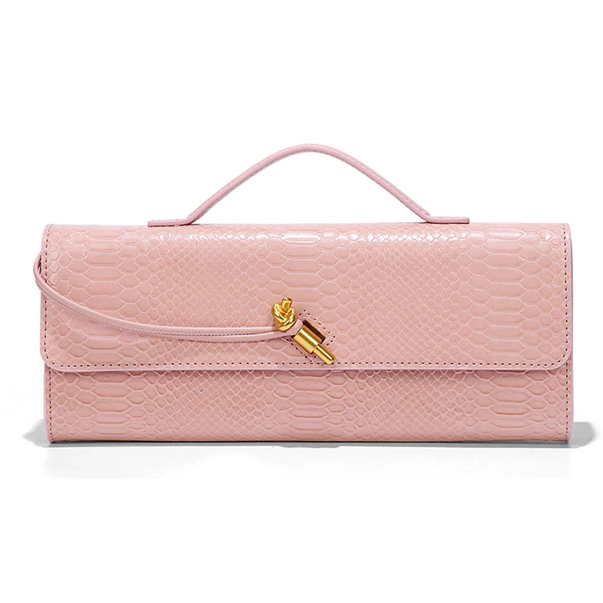 Croc-Embossed Clutch with Top Handle & Strap