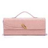 Croc-Embossed Clutch with Top Handle & Strap
