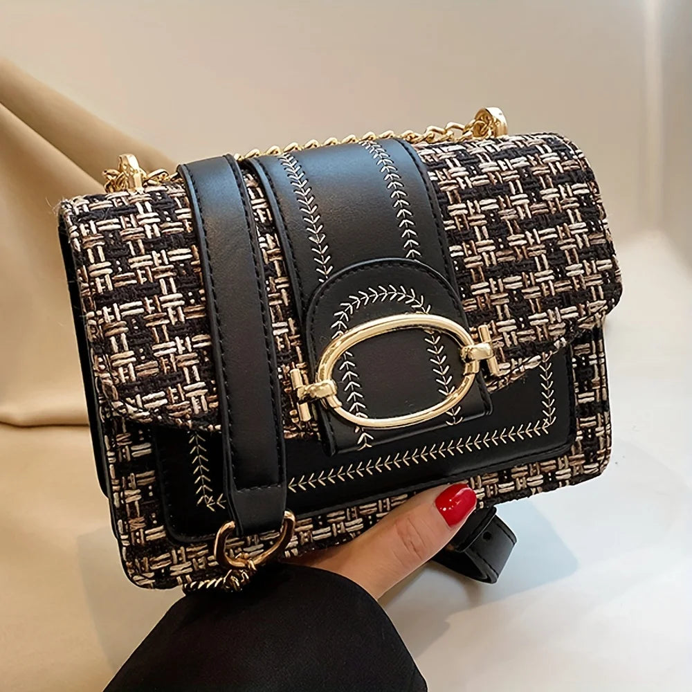 Bellisse Tweed Crossbody – Mini Chain Bag with Buckle Detail