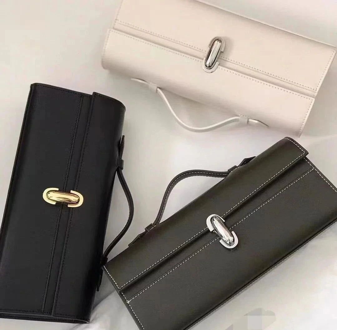 Savette-Inspired Leather Baguette Clutch - Vellegra