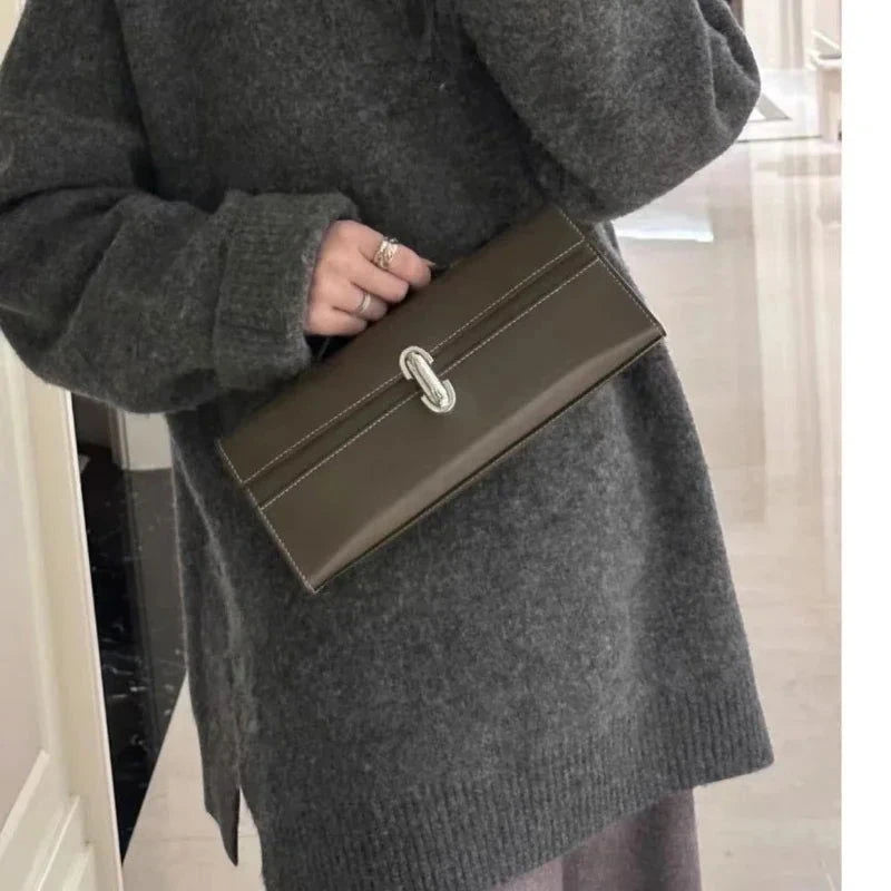 Savette-Inspired Leather Baguette Clutch - Vellegra