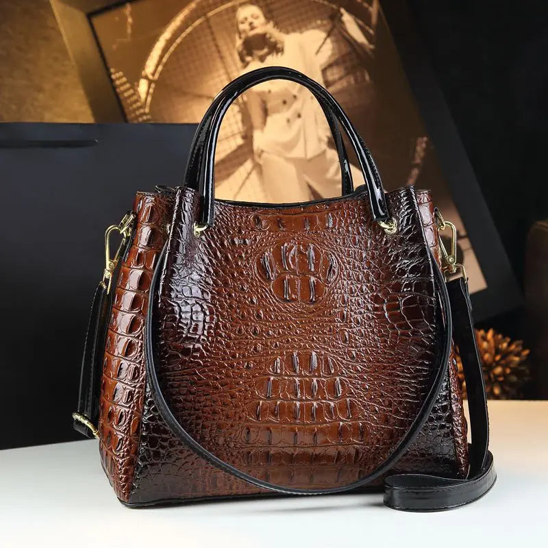 Croc-Embossed Genuine Leather Tote for Work & Daily Style