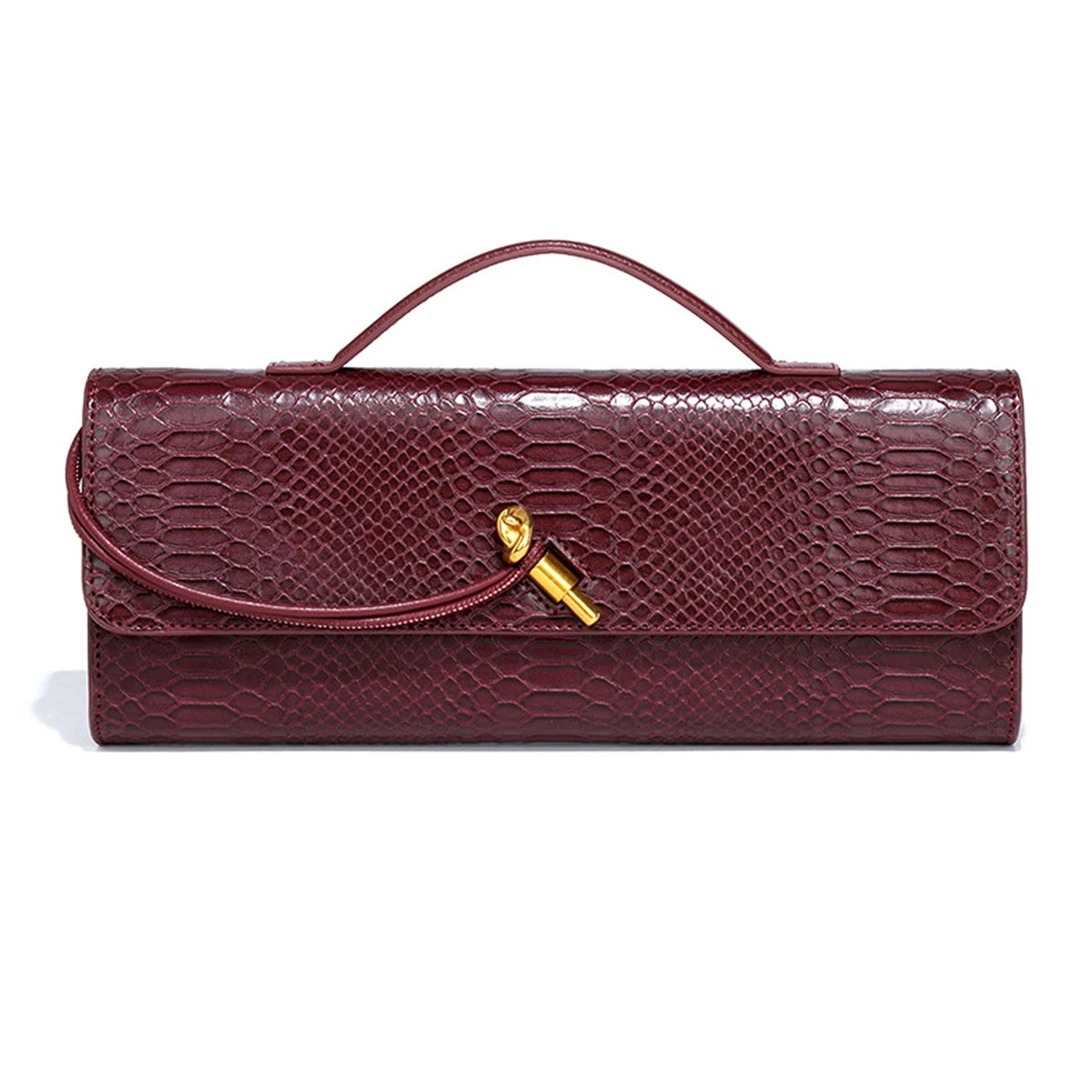 Croc-Embossed Clutch with Top Handle & Strap