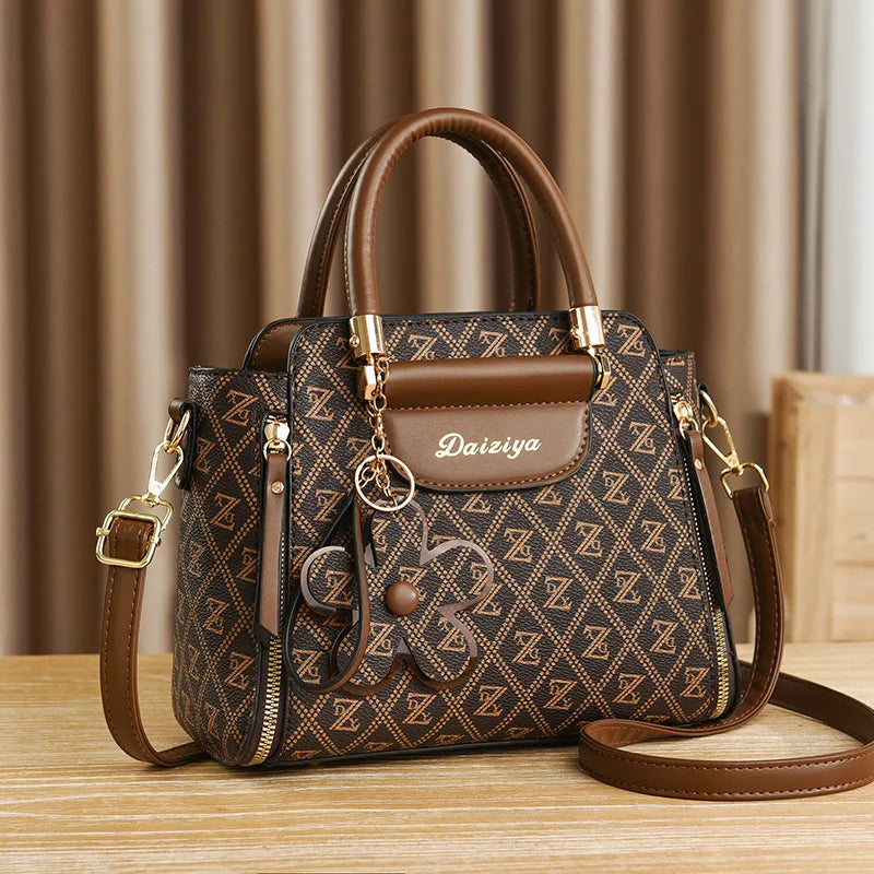 Zairia Signature Print Satchel – Classic PU Leather Handbag