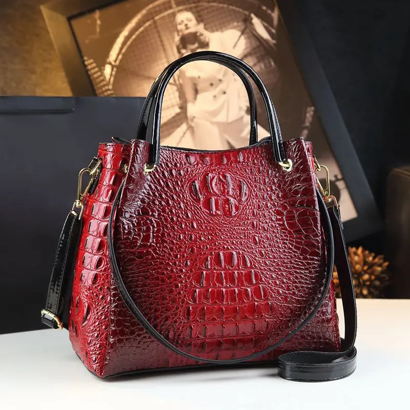 Croc-Embossed Genuine Leather Tote for Work & Daily Style