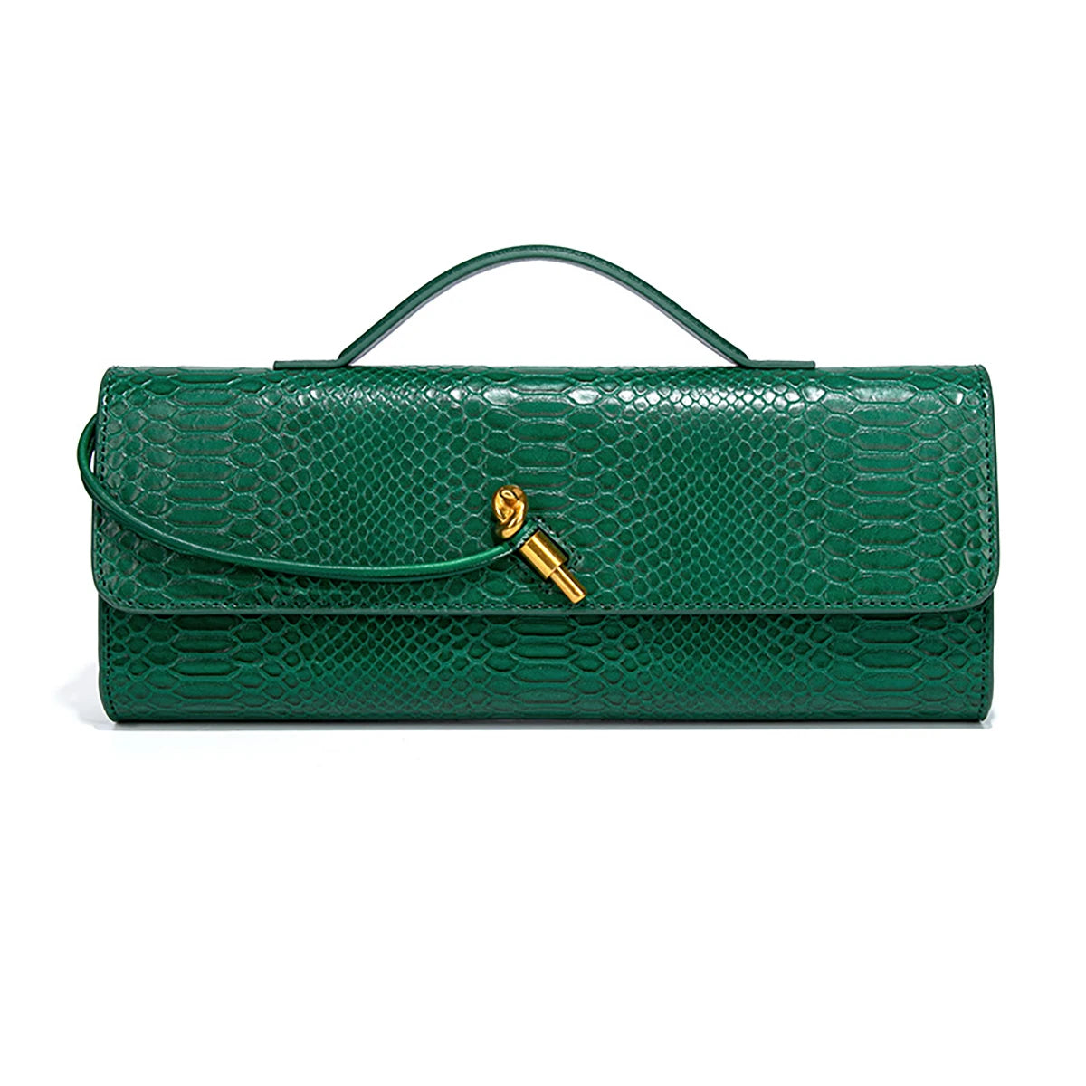 Croc-Embossed Clutch with Top Handle & Strap