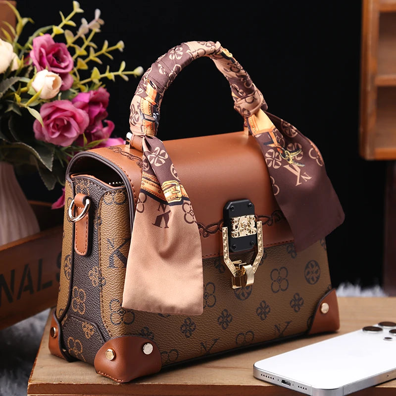 Mini Monogram Satchel with Scarf Handle & Gold Clasp