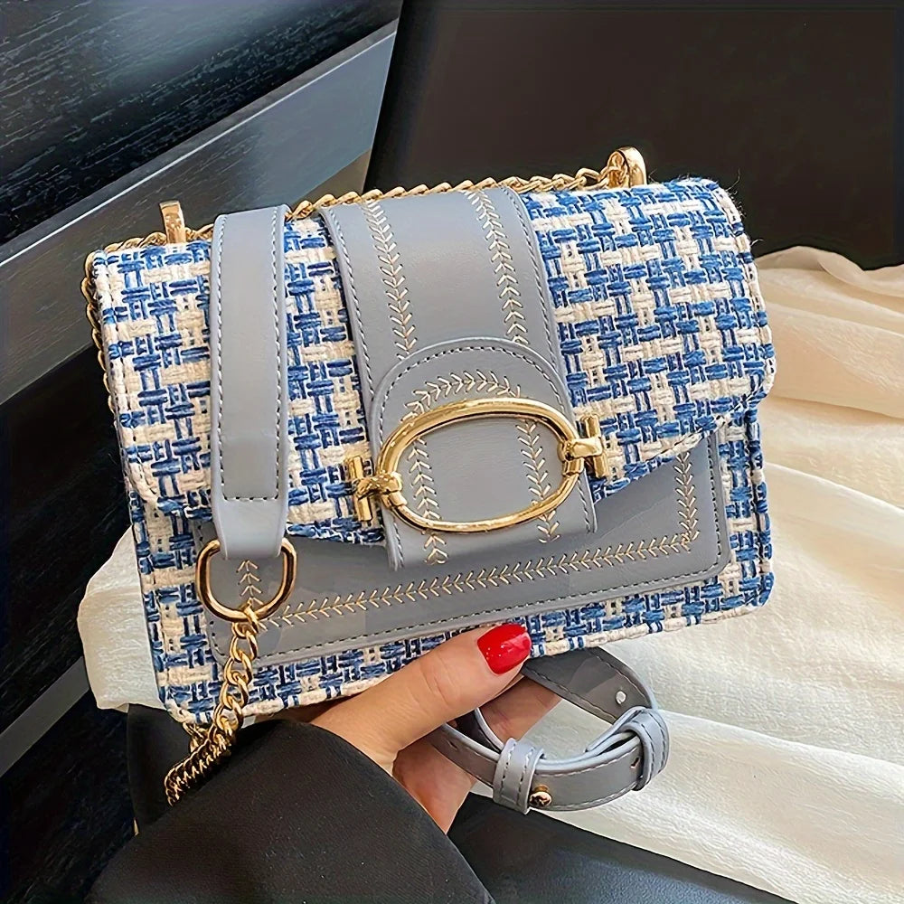 Bellisse Tweed Crossbody – Mini Chain Bag with Buckle Detail