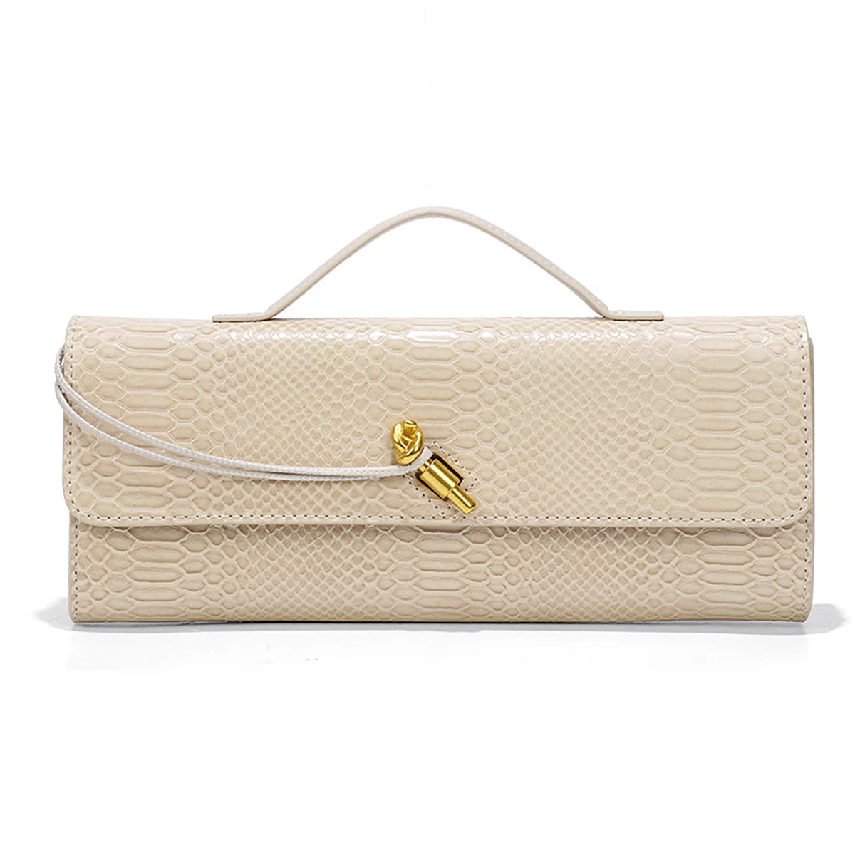 Croc-Embossed Clutch with Top Handle & Strap