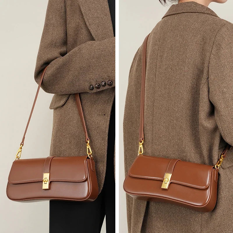 Noëlle Compact Sculpted Leather Baguette Bag