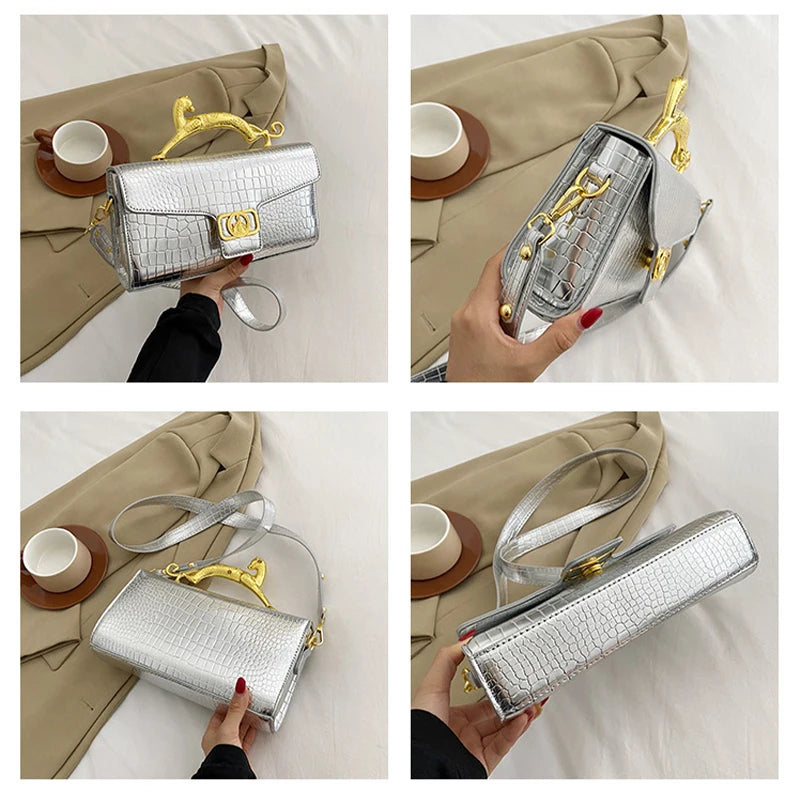Lucerra Panther Handle Bag – Croc-Embossed Luxe Crossbody Clutch