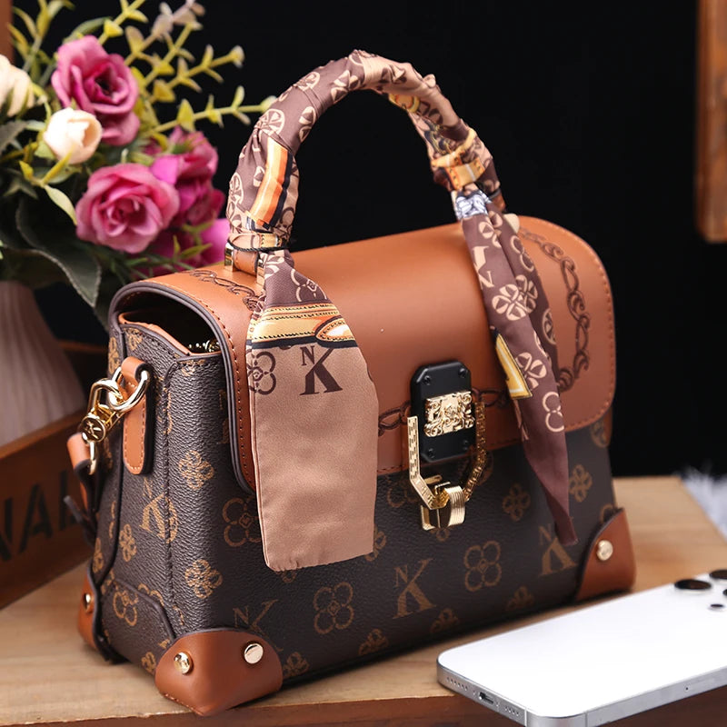 Mini Monogram Satchel with Scarf Handle & Gold Clasp