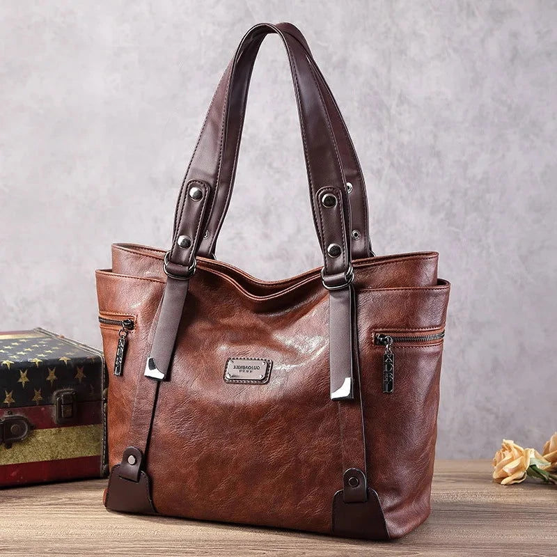 Sorellina Vintage Structured Leather Tote - Vellegra