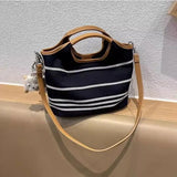 Striped Denim Shoulder Tote - Vellegra