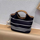 Striped Denim Shoulder Tote - Vellegra