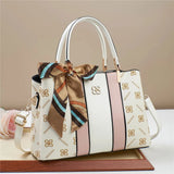 Striped Panel Scarf Handle Tote - VELLEGRA
