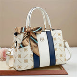 Striped Panel Scarf Handle Tote - VELLEGRA
