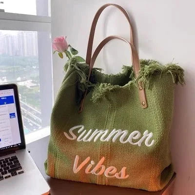 Summer Vibes Canvas Tote for Beach and Casual Days - Vellegra