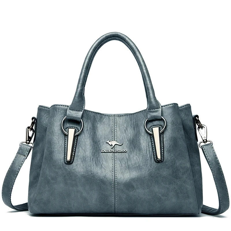 Triple Zip Soft Leather Shoulder Tote - VELLEGRA