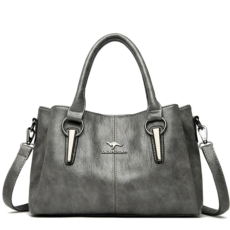Triple Zip Soft Leather Shoulder Tote - VELLEGRA