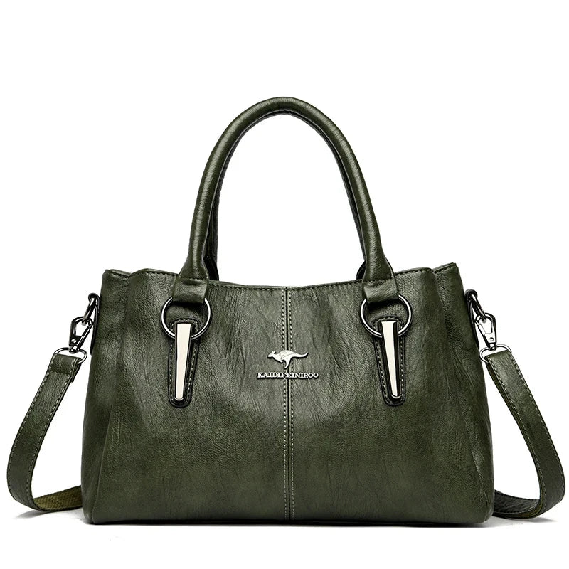 Triple Zip Soft Leather Shoulder Tote - VELLEGRA